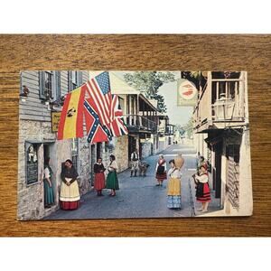 Vintage St Augustine FL St George Street Flags Posted 1974 Chrome Postcard